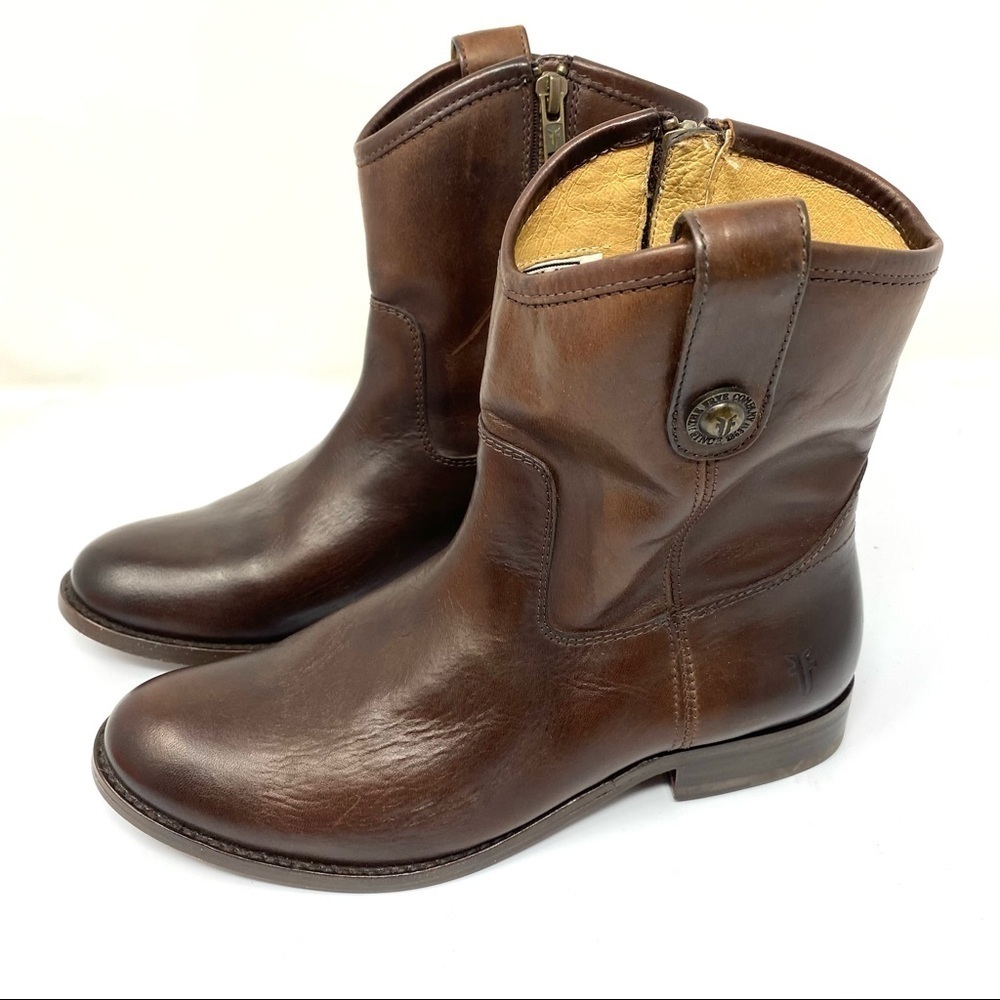 Frye Leather Side Zip Ankle Boots Melissa Button Short SZ 6.5B - Picture 3 of 11